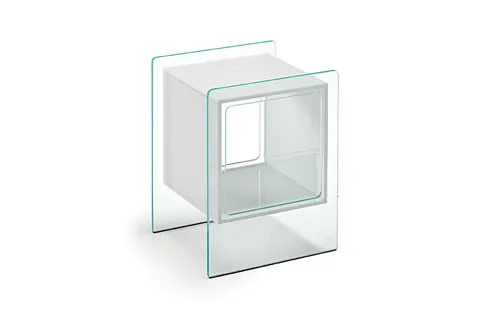 שידת לילה Magique cubo של FIAM עם קובייה פנימית צבעונית בתוך זכוכית