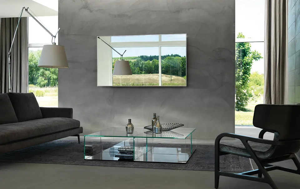 מראת טלוויזיה Mirage tv של FIAM מזכוכית חצי־מחזירה בגוון טיטניום