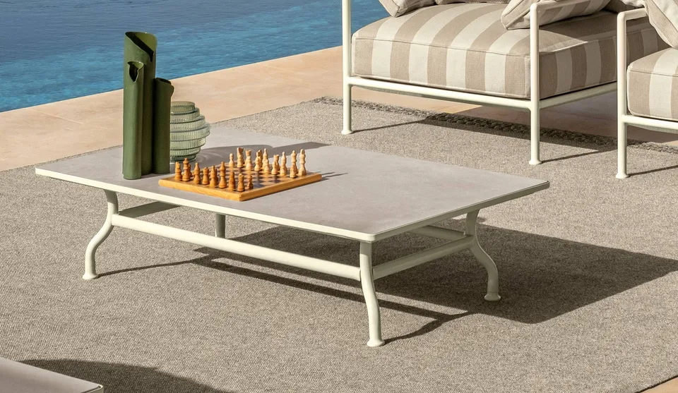 שולחן קפה מלבני Capri 120×70 של Talenti עם משטח קרמי בהיר