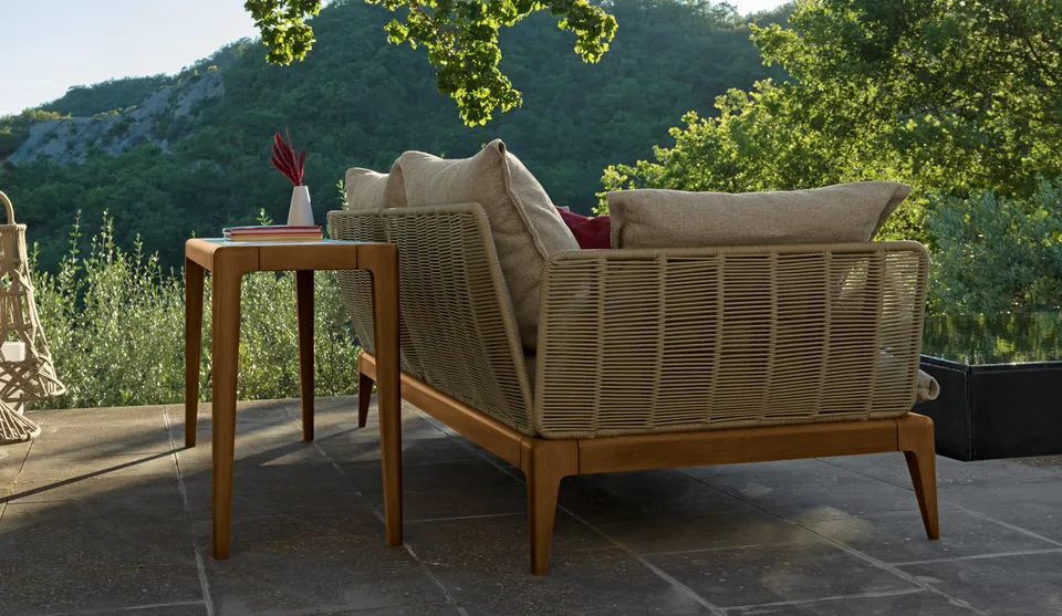 קונסולה Cruise//Teak 160×40 של Talenti מעץ טיק ואבן פורצלן