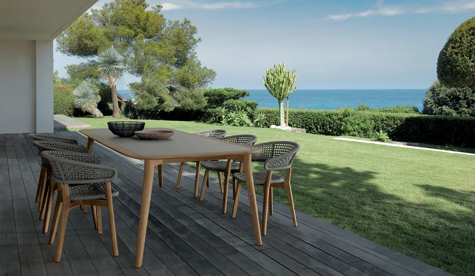 שולחן אוכל Moon//Teak 260×110 של Talenti עם משטח HPL אפור