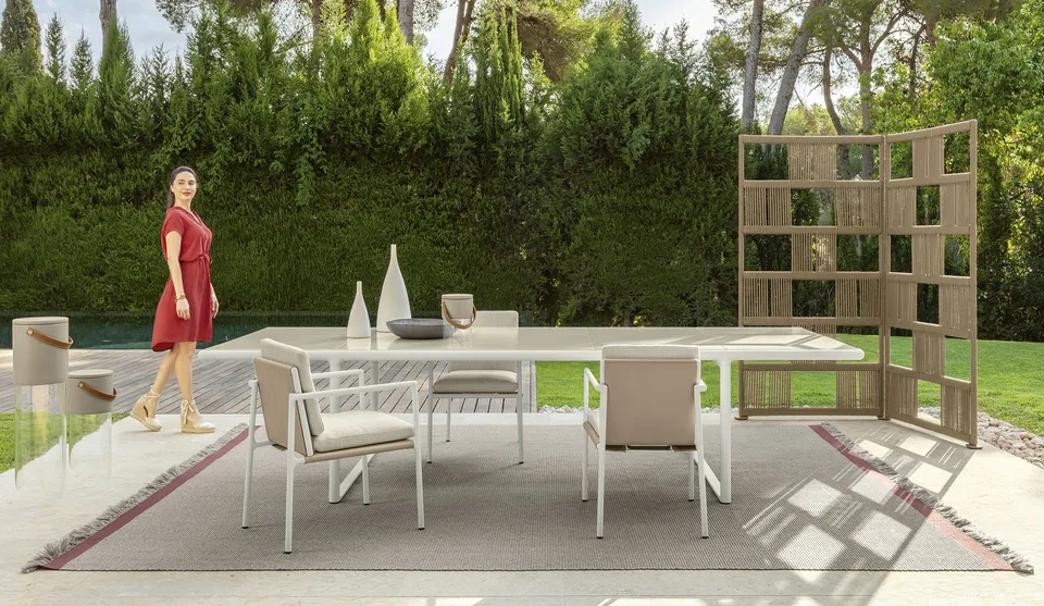 שולחן אוכל גדול Tressé 340×120 של Talenti עם משטח אבן לבה